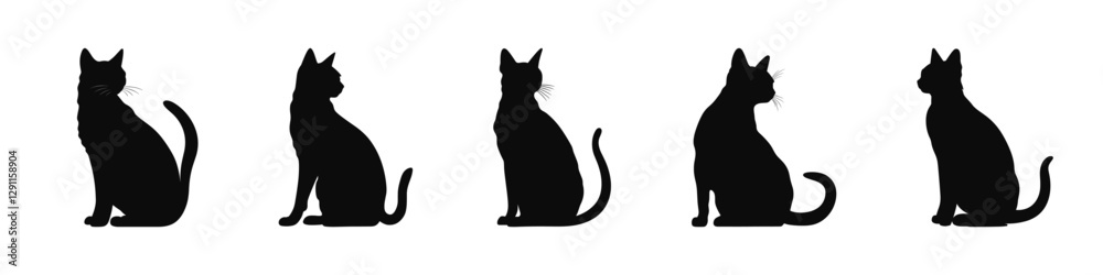 Black Cat Vector Silhouettes in Sitting Pose Set Black Cat Vector Silhouettes in Sitting Pose Set