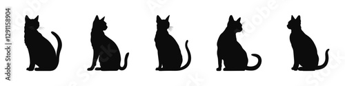 Black Cat Vector Silhouettes in Sitting Pose Set
