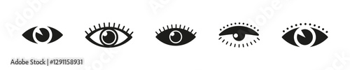 Minimalist Eye Icons Flat Black Set