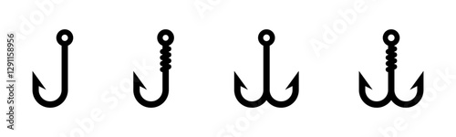 Fishing Hook Icons Flat Vector Set