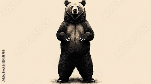 Obraz na płótnie Powerful Grizzly Bear Standing Tall and Fierce Illustrated in a Bold Black and White Ink Composition with a Contemporary Graphic Aesthetic w salonie