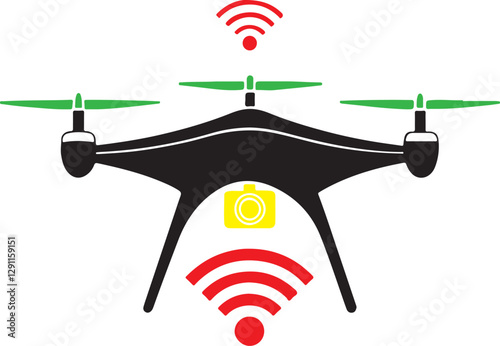 Isolated black drone with wifi icon Vector, black drone with wifi Silhouette,black drone with wifi icon set, black drone with wifi for logo,color black drone with wifi Vector illustration, Vector