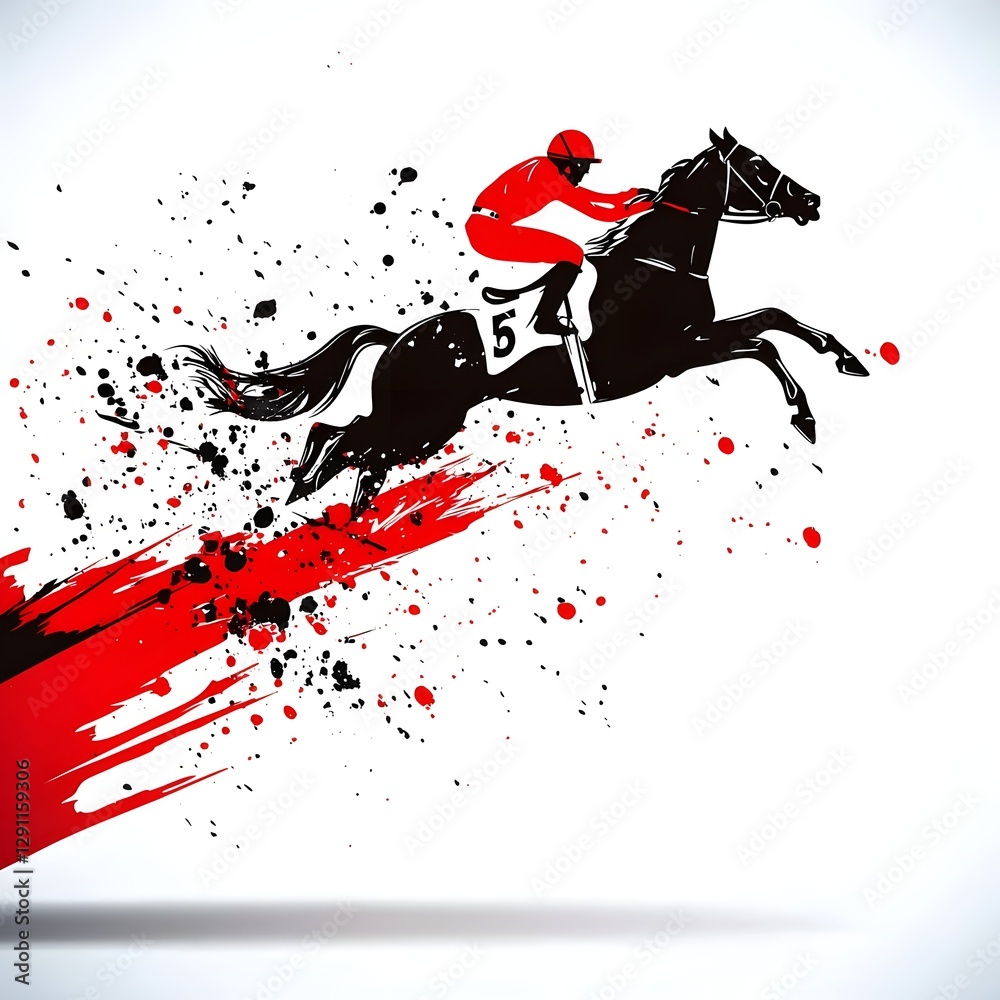 Rapid and dynamic ink strokes convey the intense motion and adrenaline of a high speed racing horse
