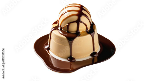 Chocolate and Vanilla Ice Cream Cake with Dripping Chocolate Sauce – A High-Quality PNG Image with a Transparent Background for Versatile Use