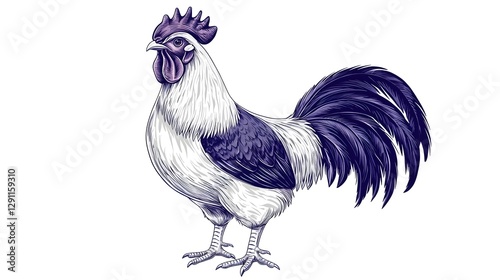 Obraz na płótnie Proud Barnyard Rooster Standing in Detailed Etching Style with Sharp Linework and Graphic Monochrome Design w salonie