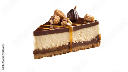 Snickers Cheesecake with Chocolate, Caramel, and Peanuts – A High-Quality PNG Image with a Transparent Background for Versatile Use
