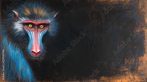 Obraz na płótnie Striking portrait of a mandrill primate with an intense brooding gaze illustrated using precise cross hatching technique to emphasize its unique facial features and create a moody w salonie