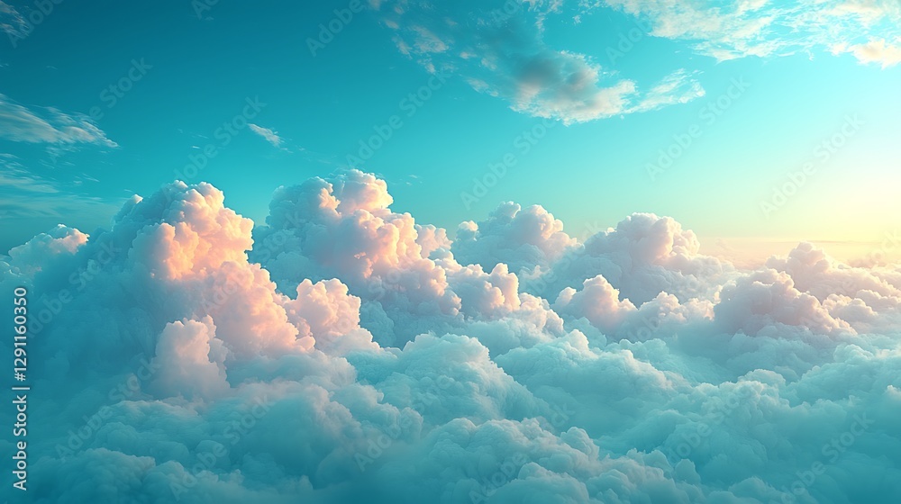 Naklejka premium High-altitude view of fluffy clouds at sunrise