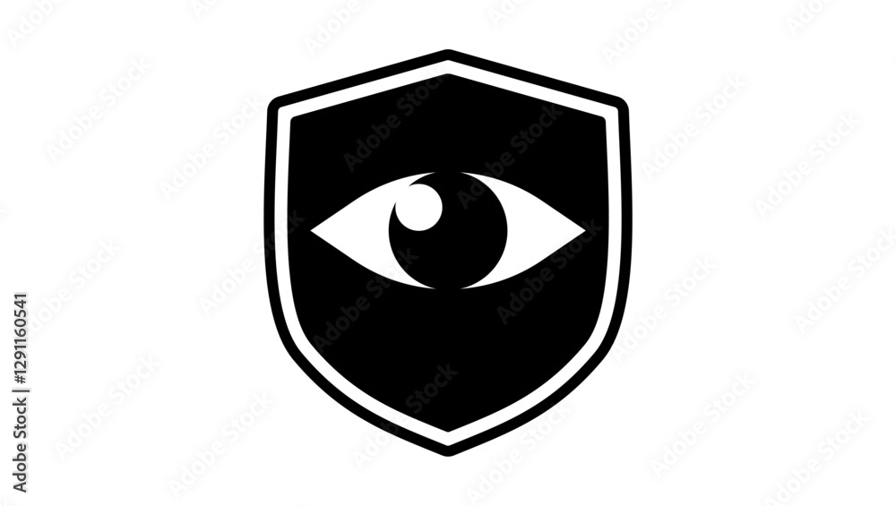 eye on shield, black isolated silhouette eye on shield, black isolated silhouette