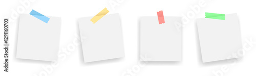 Blank Notes with Colored Tape Vector Set