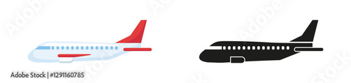 Airplane Icons in Color and Silhouette Vector Set