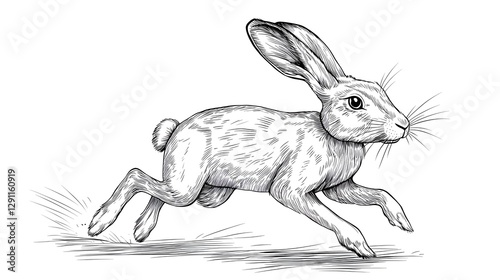 Obraz na płótnie This striking ink drawing depicts a hare in full sprint its lean body and powerful limbs captured in a dynamic stylized composition that highlights the animal s incredible speed and agility w salonie