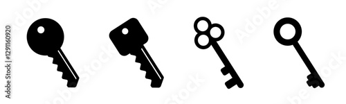 Set of Black Key Vector Icons in Minimal Style