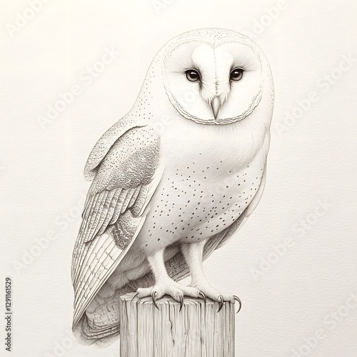 Obraz na płótnie Wise Old Barn Owl Perched on Wooden Post in Delicate Engraving Style a Vintage Nature Guide Aesthetic w salonie