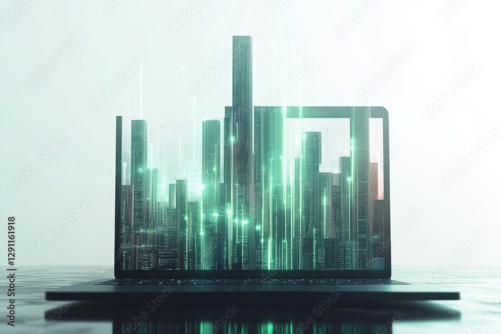 Fototapeta premium Holographic futuristic city appearing from a digital tablet screen
