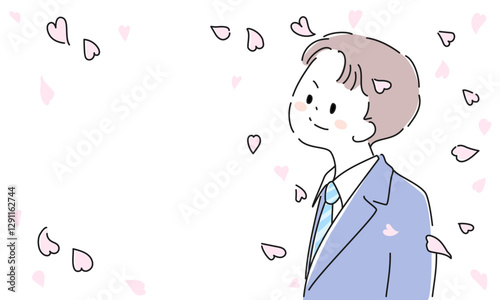 桜吹雪の中のスーツ姿の男性イラストフレーム