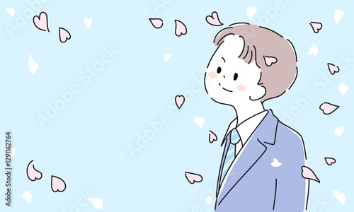 桜吹雪の中のスーツ姿の男性イラストフレーム