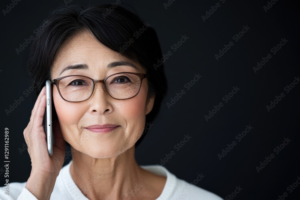 Mature Woman Using Smart Phone with Glasses. Mature Woman Using Smart Phone with Glasses.