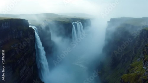 Misty Iceland Waterfall: A Breathtaking Canyon Vista