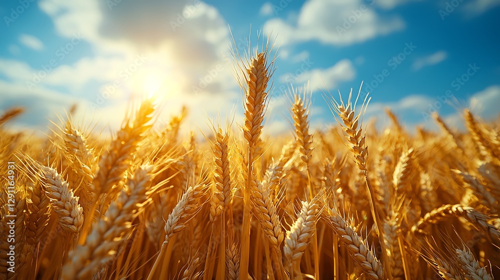 Fototapeta premium Golden Wheat Field Under Sunny Sky