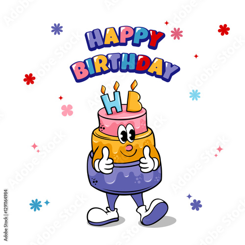 birthday card with cute little cake ,  vector illustration design