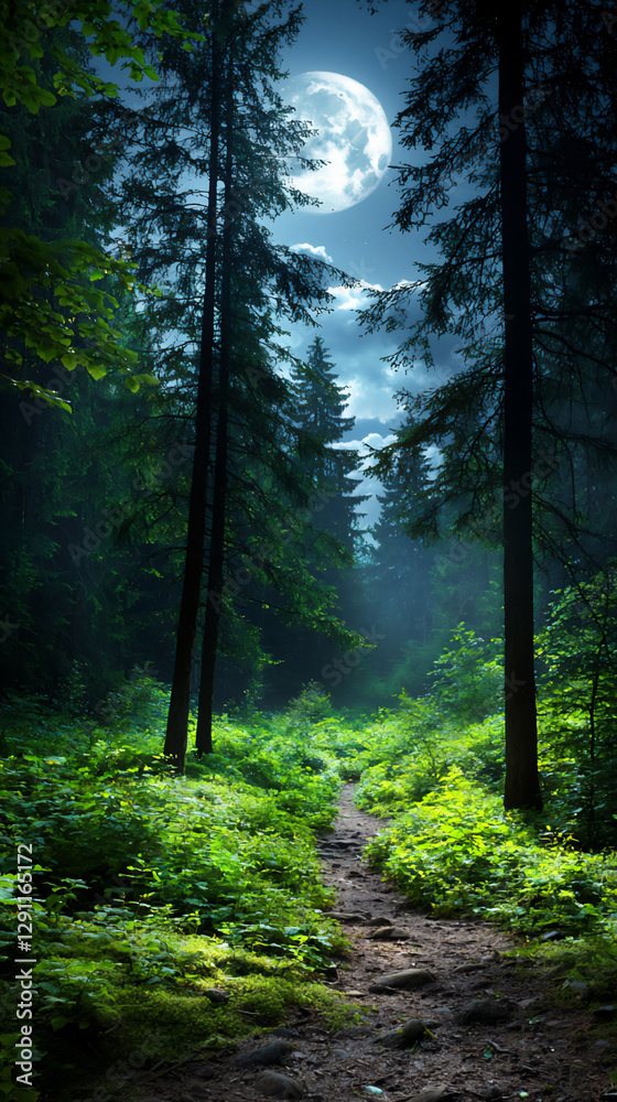 Fototapeta premium enchanted forest with moonlit glade