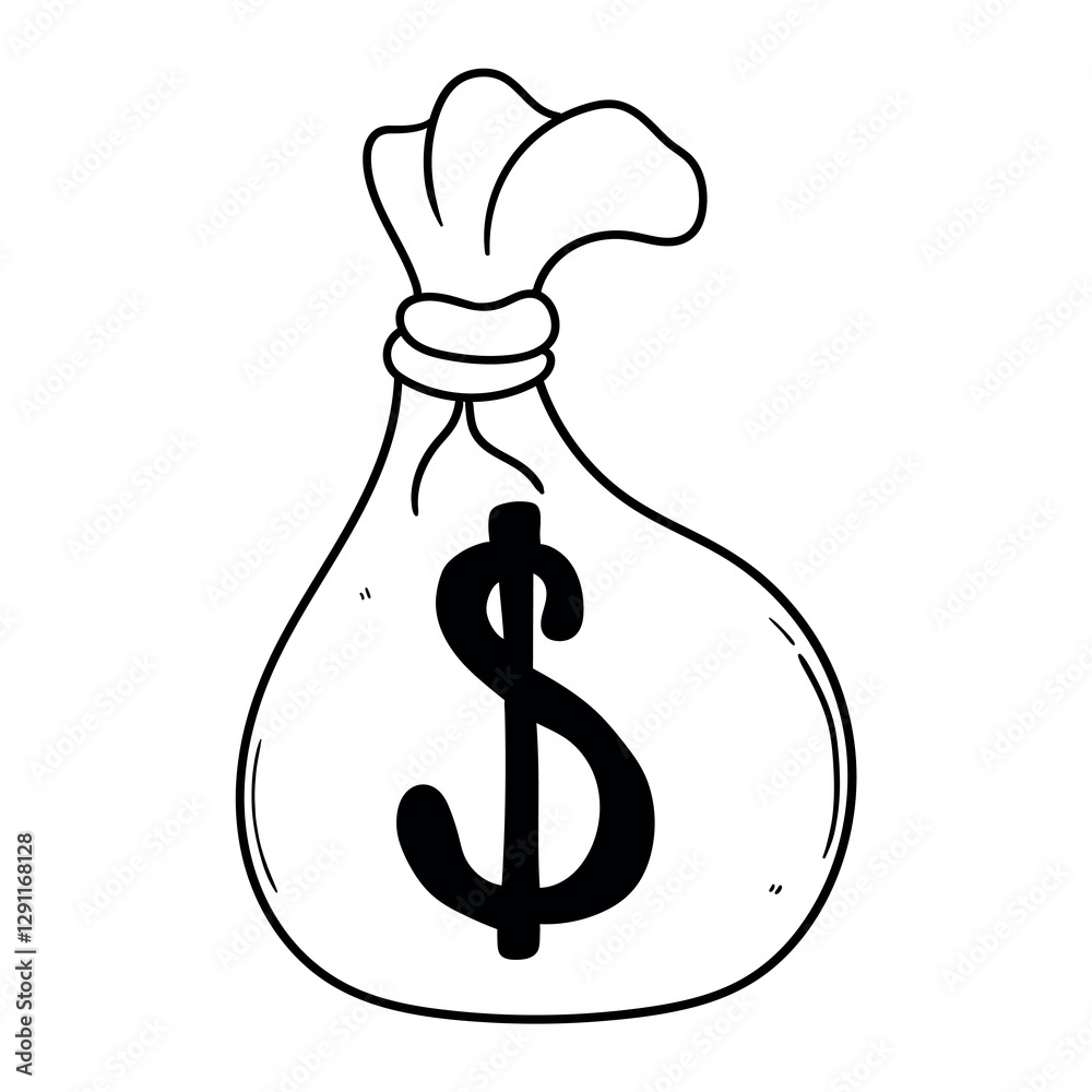Hand drawn doodle money dollar bag on white background. Hand drawn doodle money dollar bag on white background.