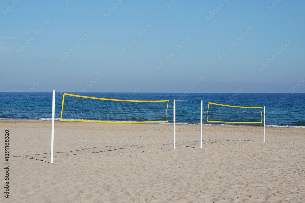 Fototapeta premium Volleyball nets on the beach San Juan, Alicante, Spain
