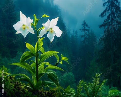 A stunning close-up of a rare Orchid in full bloom, showcasing its delicate white petals, intricate details, and ethereal beauty in soft lighting.