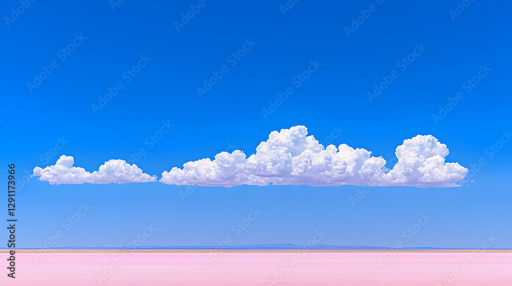 Pink lake under vibrant blue sky with clouds; travel backdrop Pink lake under vibrant blue sky with clouds; travel backdrop
