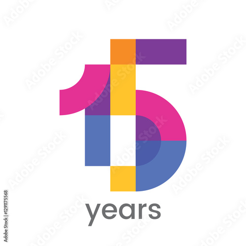 logo 15th anniversary celebration with colorful design, Modern geometric style. 