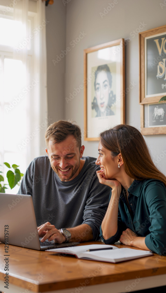 Group Sitting at Table with Laptop and Potted Plant Group Sitting at Table with Laptop and Potted Plant