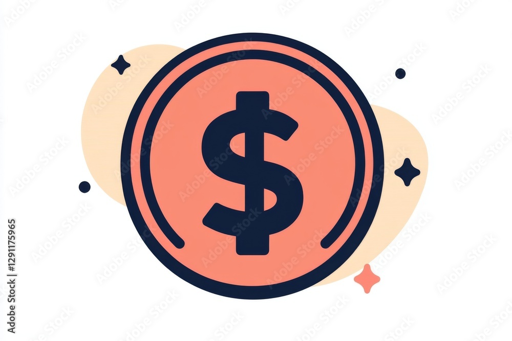 Fototapeta premium Stylized golden coin with sharp black outline and bright reflections