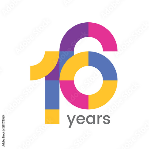 Free Download logo 16th anniversary celebration with colorful design, Modern geometric style.  - GFXLoad