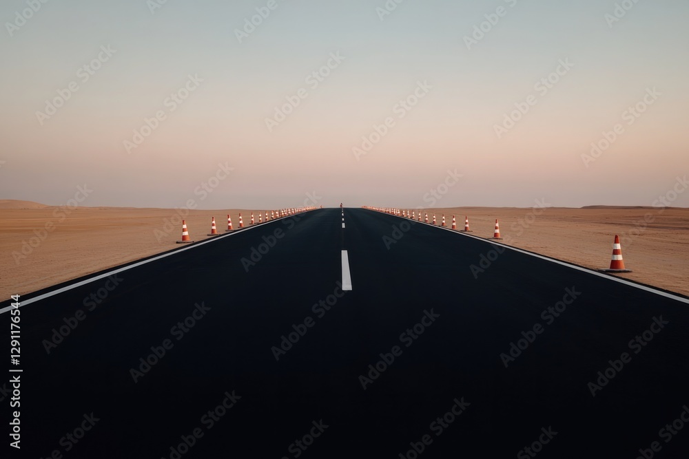 Fototapeta premium Endless road stretches into horizon, blending with soft pastel s