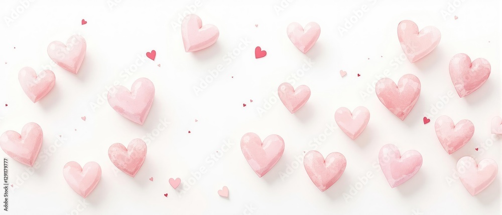 Delicate watercolor hearts in soft pink hue on white background with subtle texture , soft, illustration, heart Delicate watercolor hearts in soft pink hue on white background with subtle texture , soft, illustration, heart