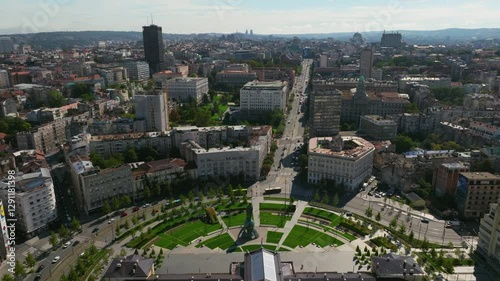 Belgrade old train station and cityscape.