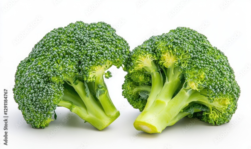 Fresh Broccoli Heads Against White Background Fresh Broccoli Heads Against White Background