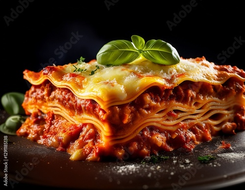 Fotografía de estudio profesional Imagen de lasaña, magnífica lasaña elaborada con auténtica receta italiana, estilo ultrarrealista, realista, 4k photo