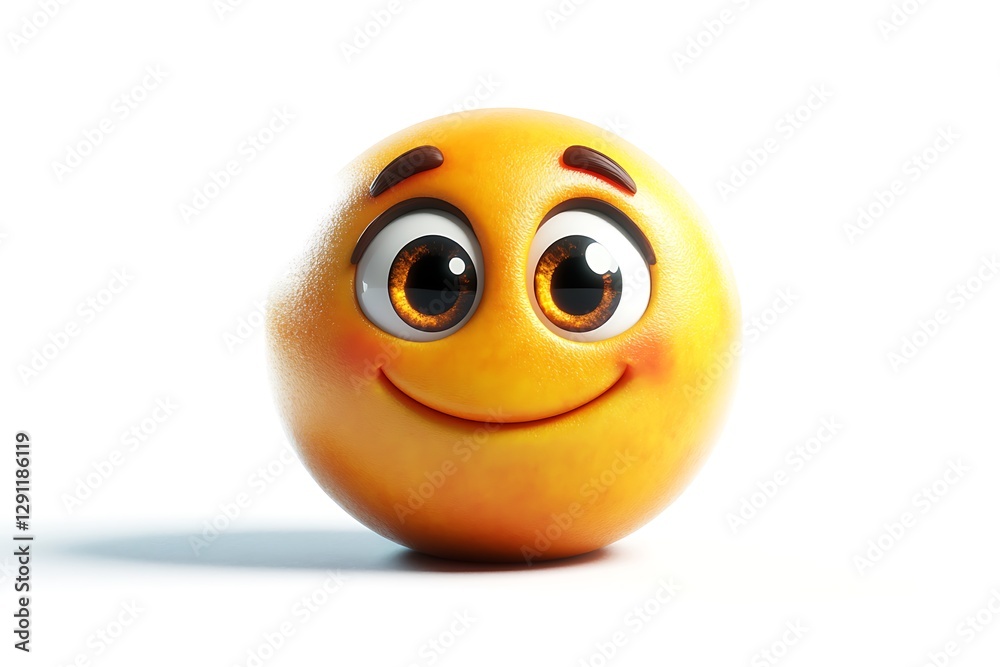 A smiling emoji with big eyes isolated on a solid white background. A smiling emoji with big eyes isolated on a solid white background.