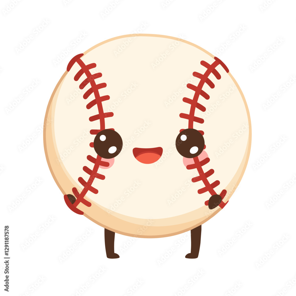 A charming cartoon-styled baseball character Joyful and inviting perfect for children's designs or cheerful sports themes A charming cartoon-styled baseball character Joyful and inviting perfect for children's designs or cheerful sports themes