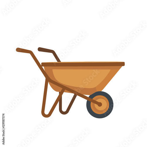 A cartoon style brown wheelbarrow isolated on a ready for gardening or construction work Flat vector illustration