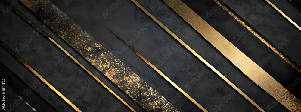 Fototapeta premium Black background with golden stripes and geometric shapes, a dark gray color scheme 
