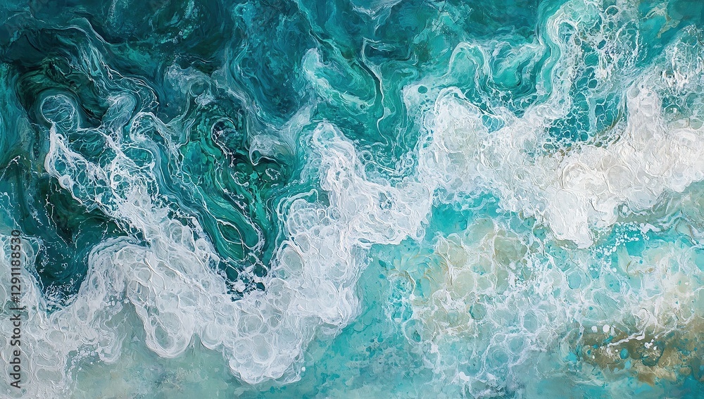 A top-down view of the ocean's surface, with waves crashing against each other in shades of turquoise A top-down view of the ocean's surface, with waves crashing against each other in shades of turquoise