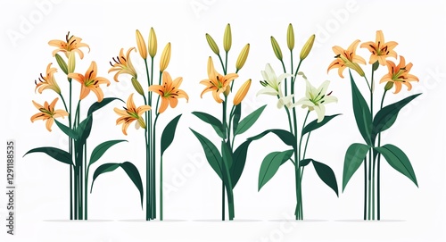 Set bundle of lily minimalist childish style illustration on plain white background