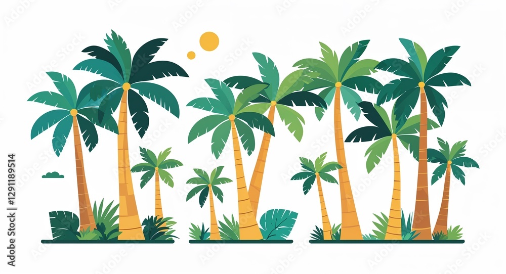 Obraz premium Set bundle of palm tree minimalist childish style illustration on plain white background
