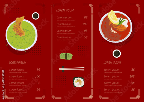 Tableau sur toile menu for chinese cafe, restaurant or shushi bar vector illustration
