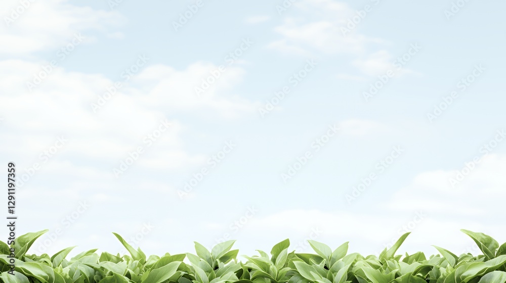 Obraz premium Bright Green Leaves Against a Soft Blue Sky