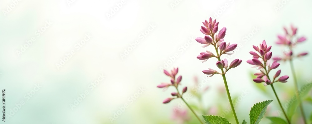 Delicate oregano flowers sway gently in the breeze on a serene white background, soft focus, floral Delicate oregano flowers sway gently in the breeze on a serene white background, soft focus, floral