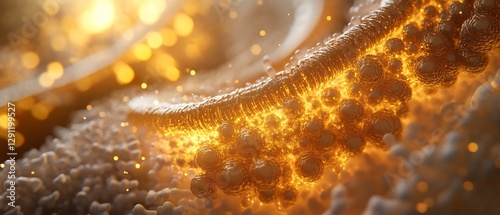 Realistic cross section art of endosomes their cargo glowing vesicle inside vibrant cellular background intricate molecular texture cinematic golden light symmetrical accurate anatomy ultra high photo